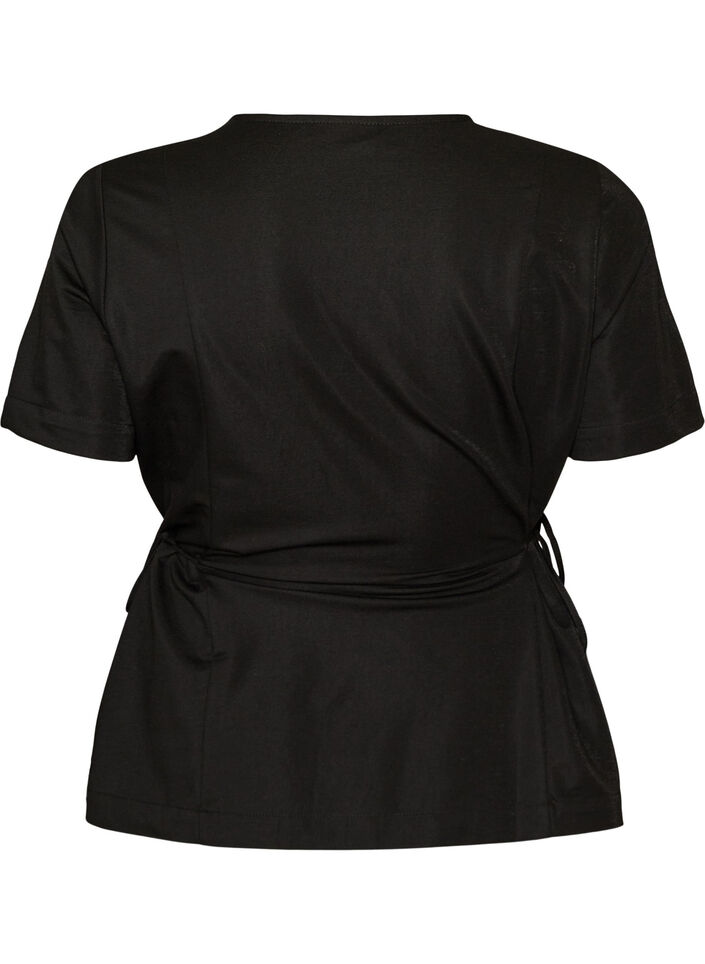 Blouse in a cotton blend with a V-neck and tie-string, Black, Packshot image number 1