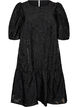 Jacquard dress with sparkly details and puff sleeves, Black, Packshot image number 0