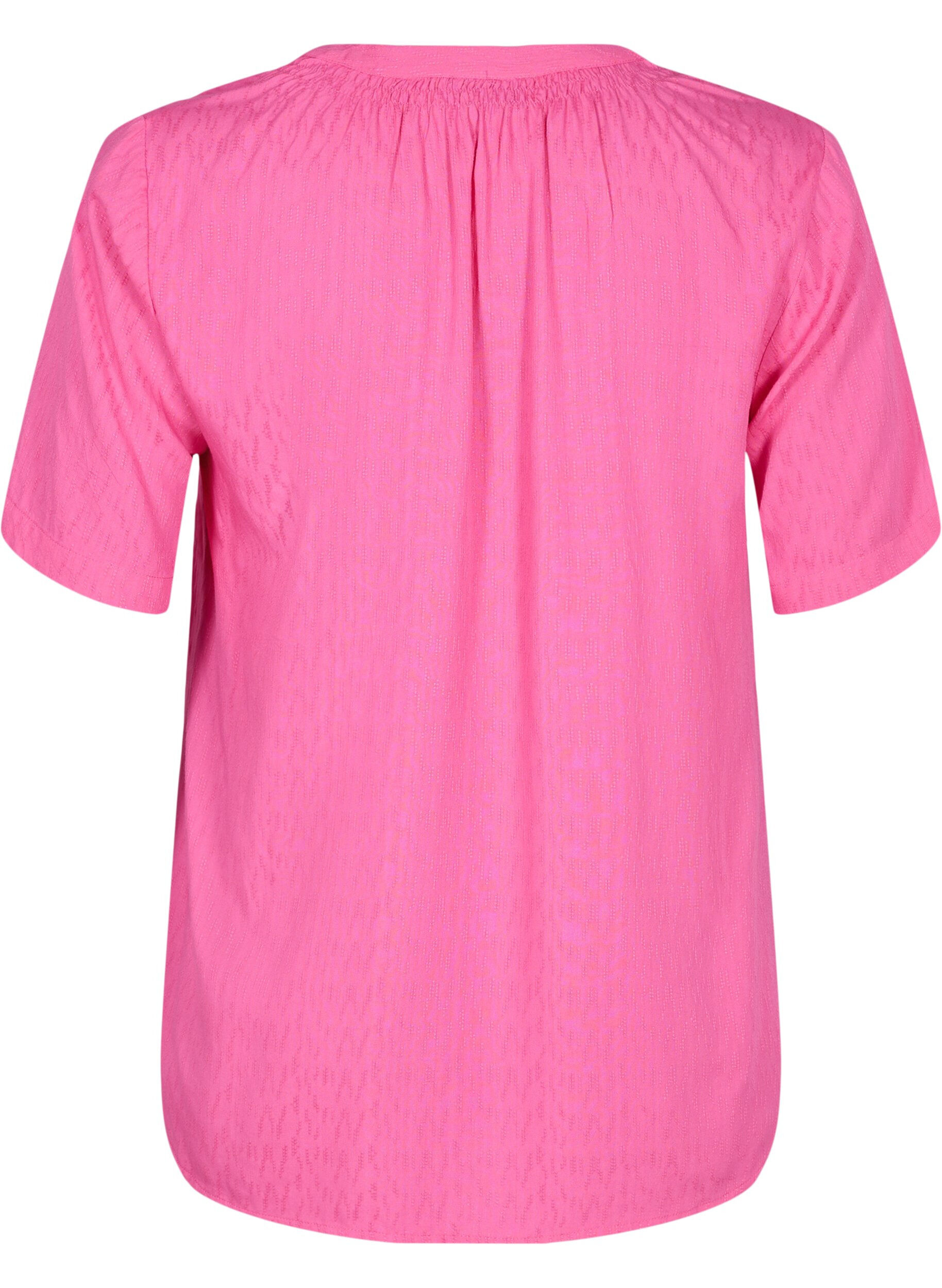 Zizzifashion Short-sleeved viscose blouse with v-neck, Shocking Pink, Packshot image number 1