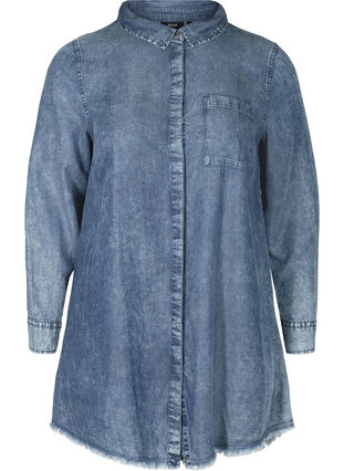 Long lyocell shirt, Dark blue denim, Packshot image number 0