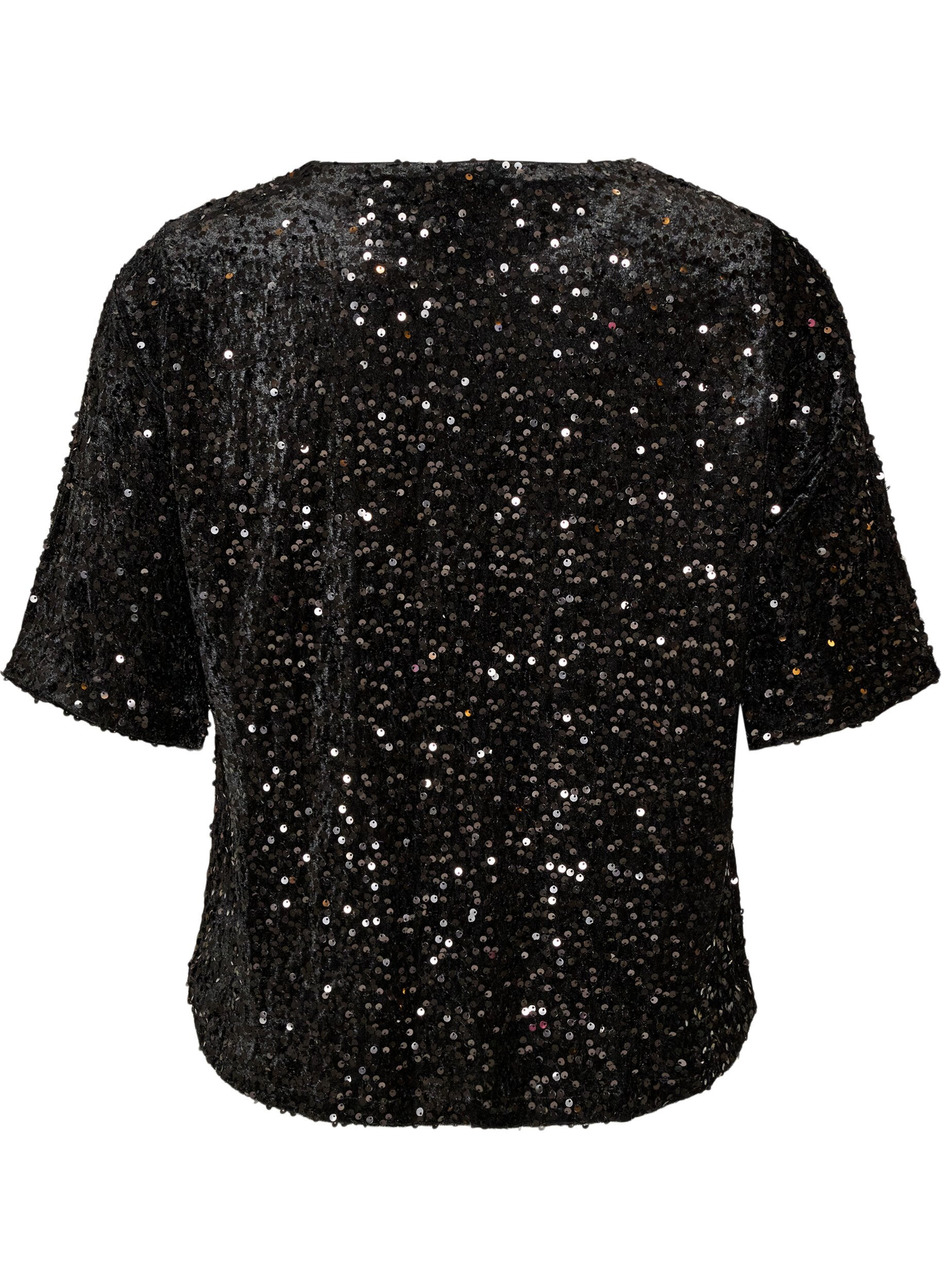 ZizzifashionSequin blouse with elbow-length sleeves, Black, Packshot image number 1