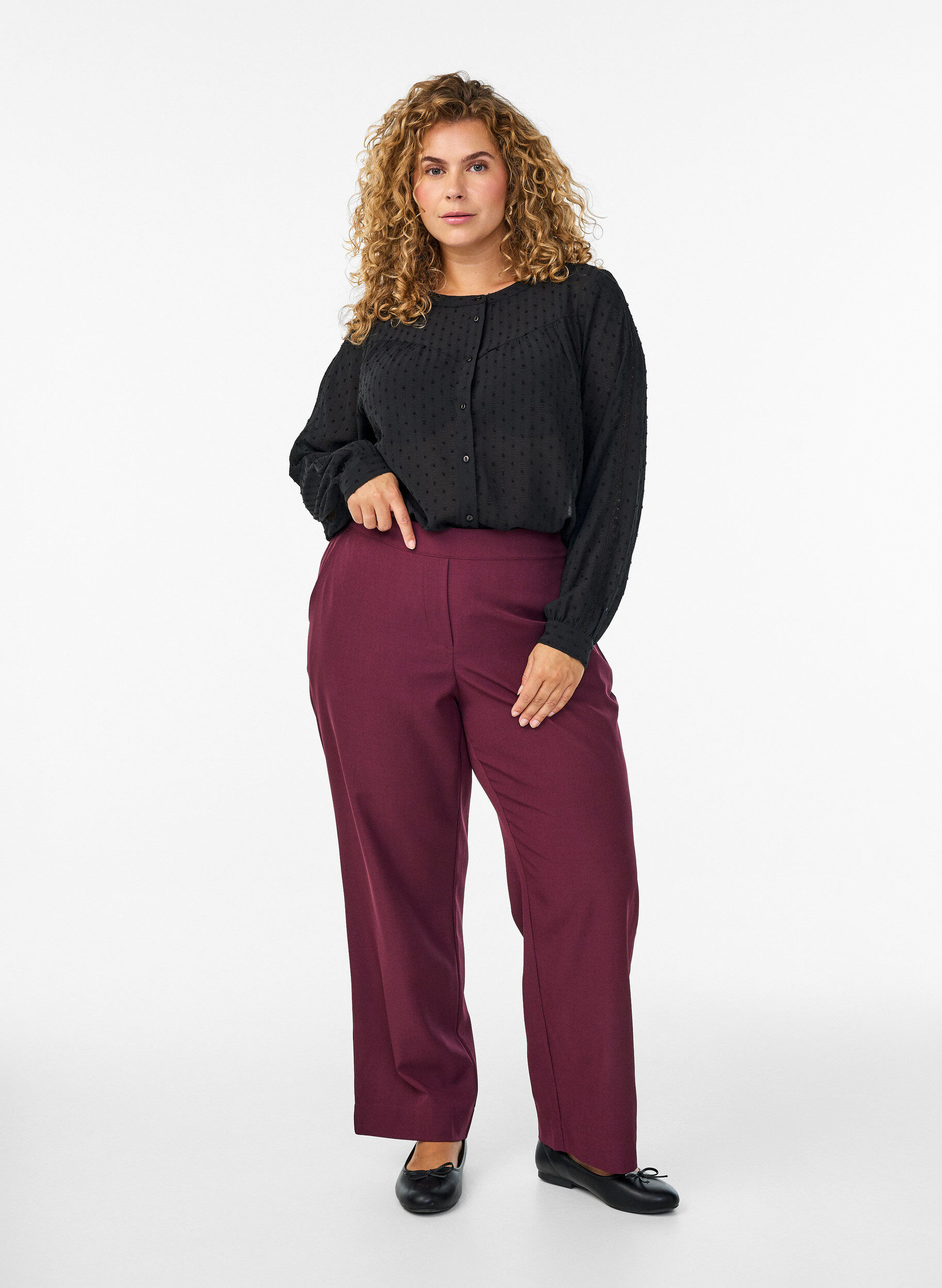 Zizzifashion Shirt with a textured dot pattern and embroidery details, Black, Model image number 1