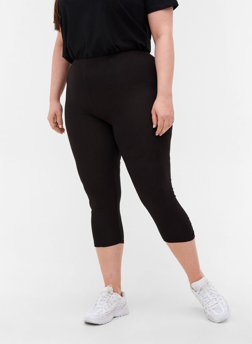 Basic 3/4 leggings with wrinkle detail, Black, Model image number 2