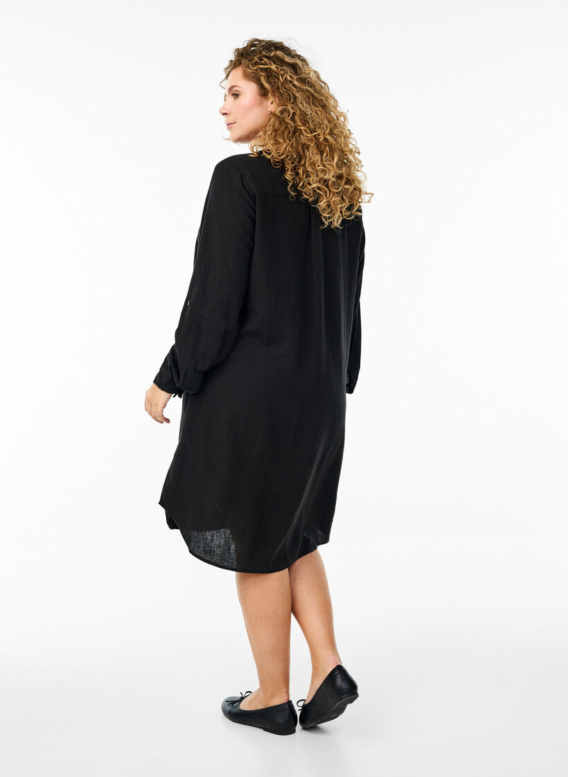 Long shirt in linen and viscose, Black, Model image number 1