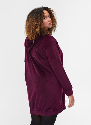Hooded, velour sweatshirt dress , Winter Bloom, Model image number 1