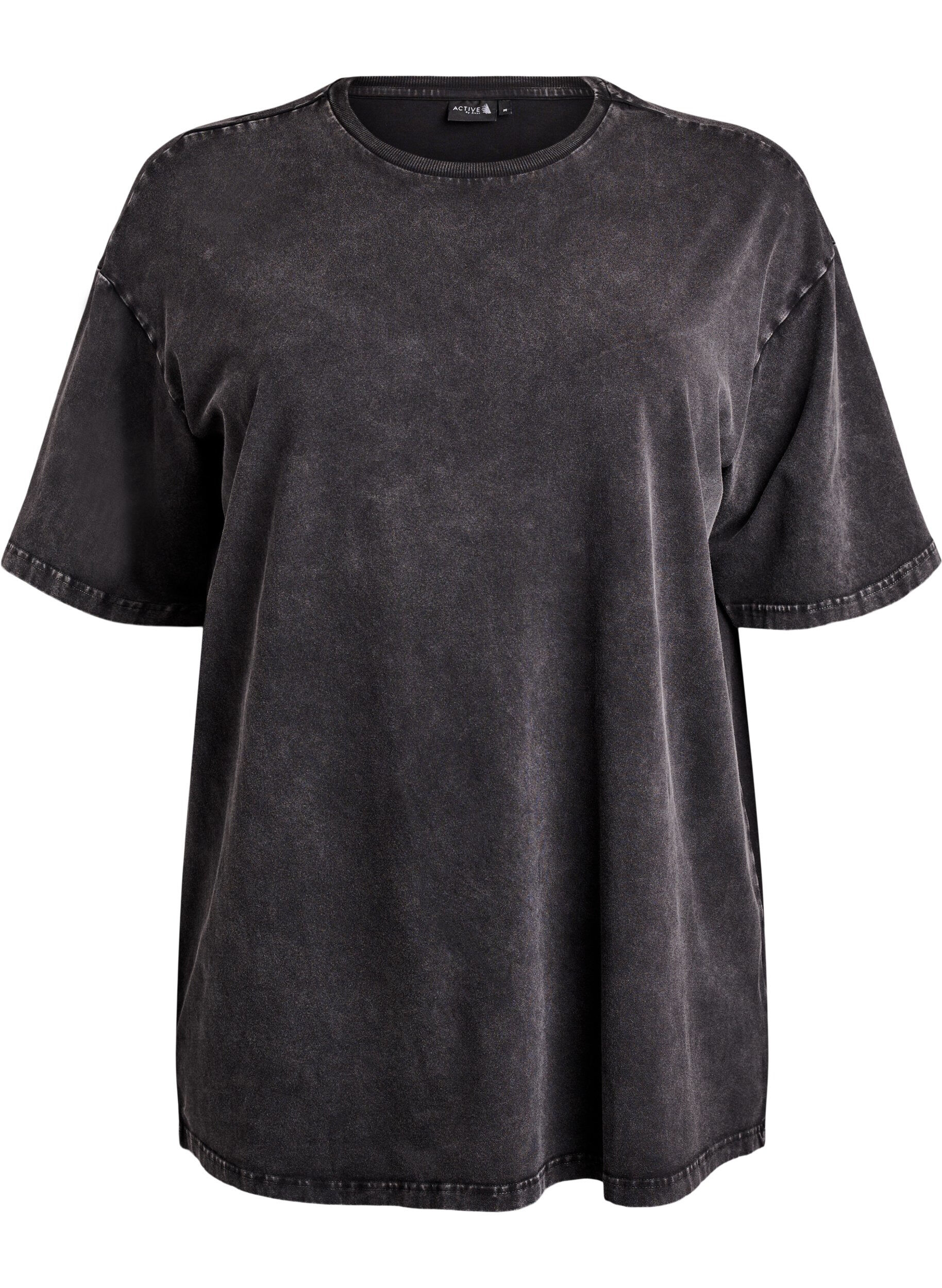 Zizzifashion Sporty cotton t-shirt with a washed effect, Black, Packshot image number 0