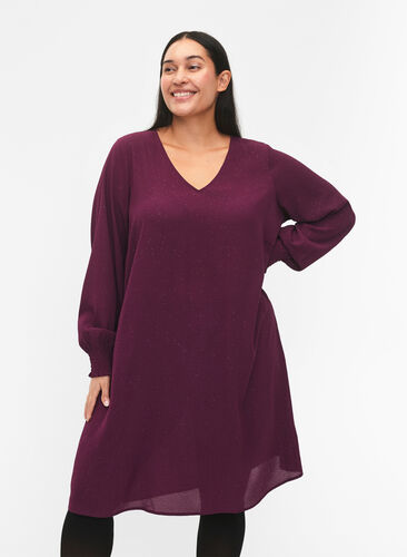FLASH - Long sleeve dress with glitter, Purple w. Silver, Model image number 0
