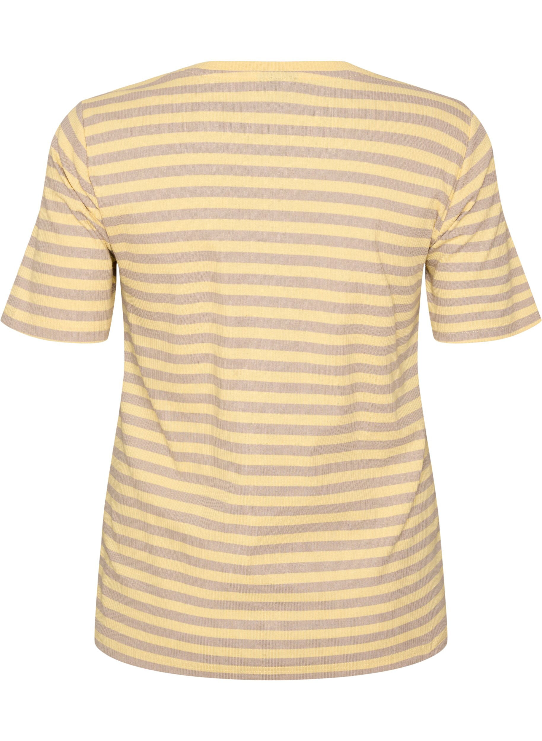 Zizzifashion Striped T-shirt with ribbed texture, Yellow, Packshot image number 1