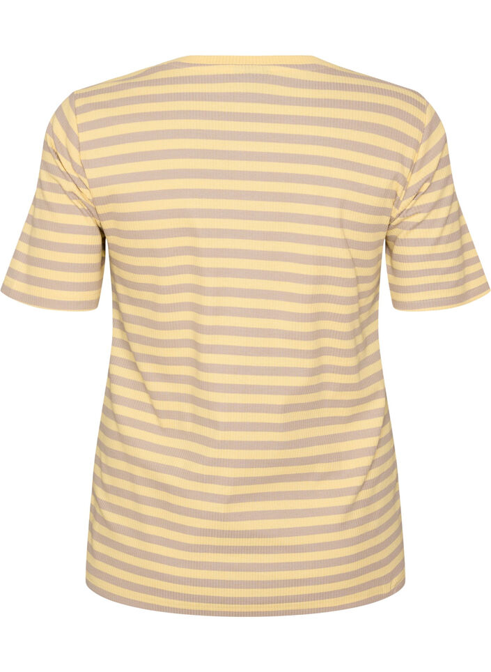 Striped T-shirt with ribbed texture, Yellow, Packshot image number 1