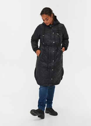 Quilted lightweight jacket with hood, Black, Model image number 3