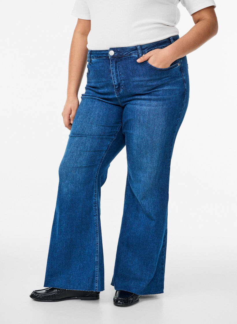 High-waisted bootcut jeans, Blue, Model image number 3