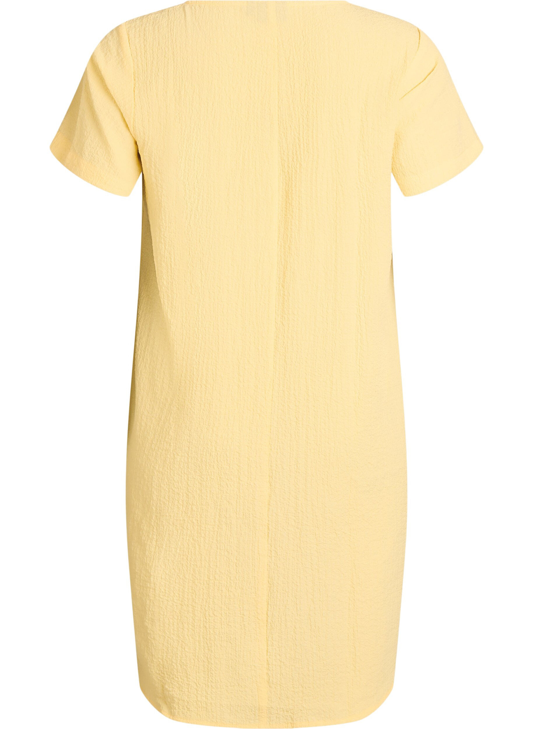 Zizzifashion Short dress with a crinkled texture and short sleeves, Yellow, Packshot image number 1