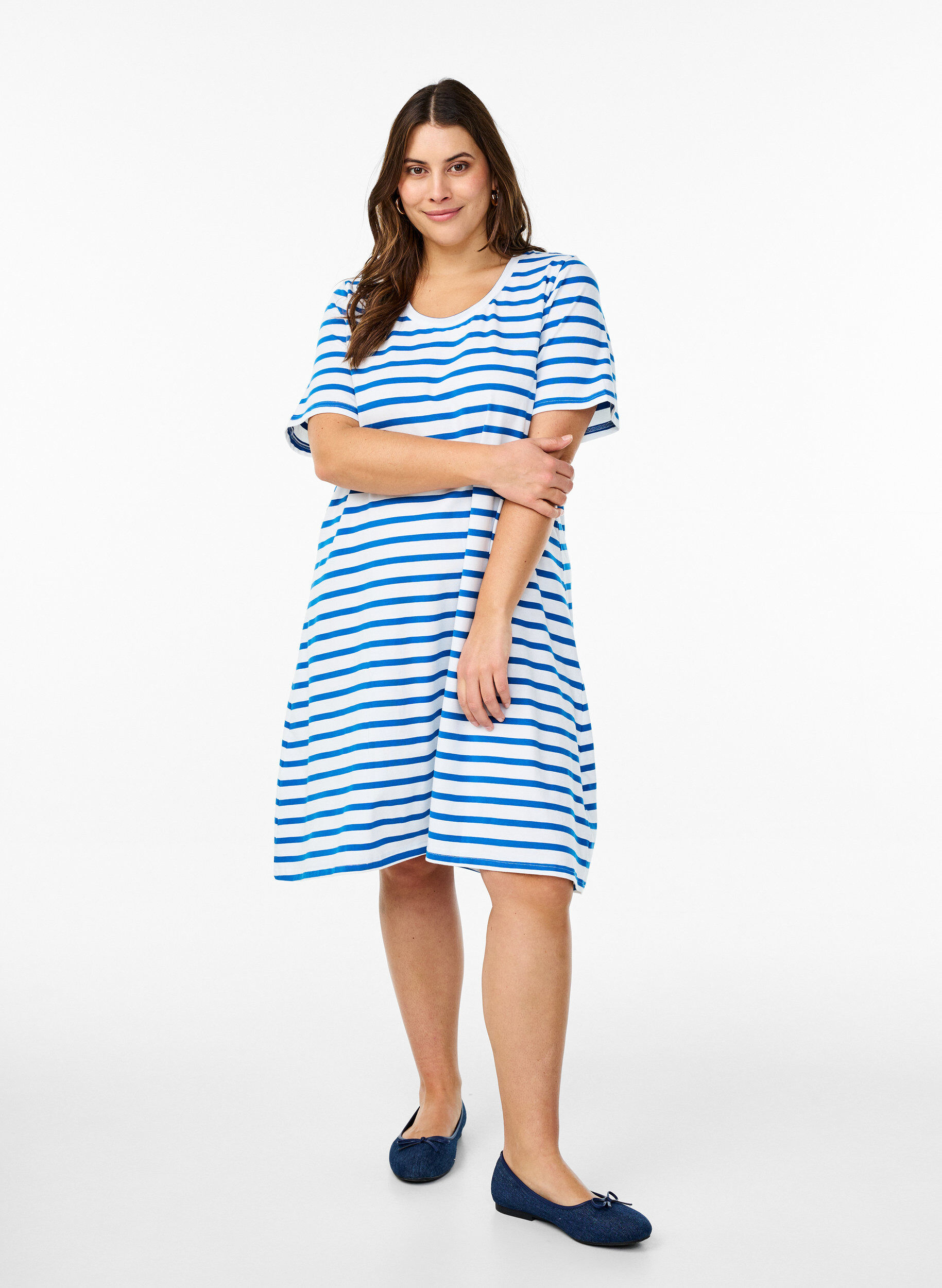 Striped jersey dress with short sleeves, Blue, Model