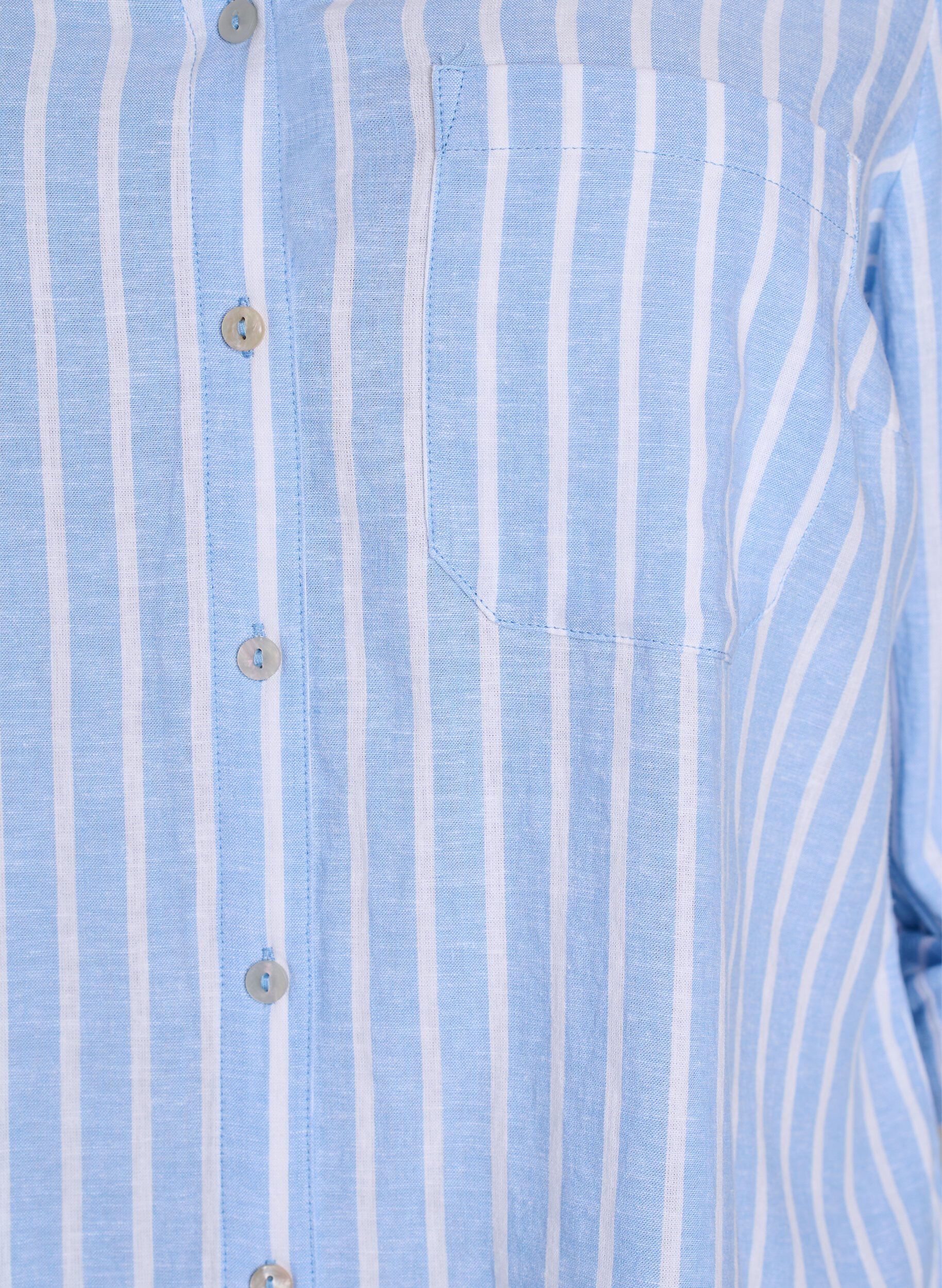 Zizzifashion Shirt in linen and viscose with 3/4 sleeves, Light Blue, Packshot image number 2