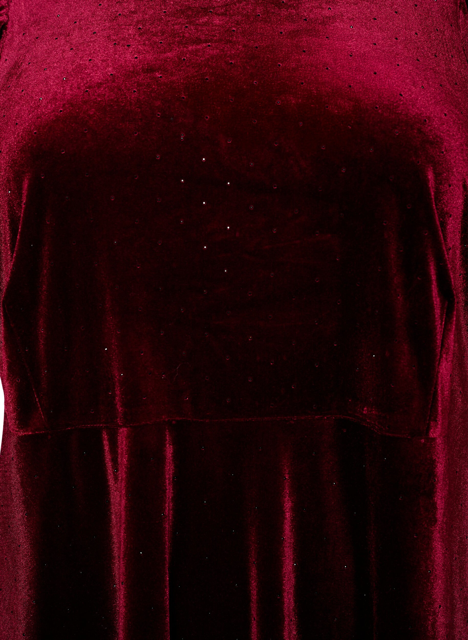 ZizzifashionVelvet dress with rhinestones and A-line shape, Red, Packshot image number 2