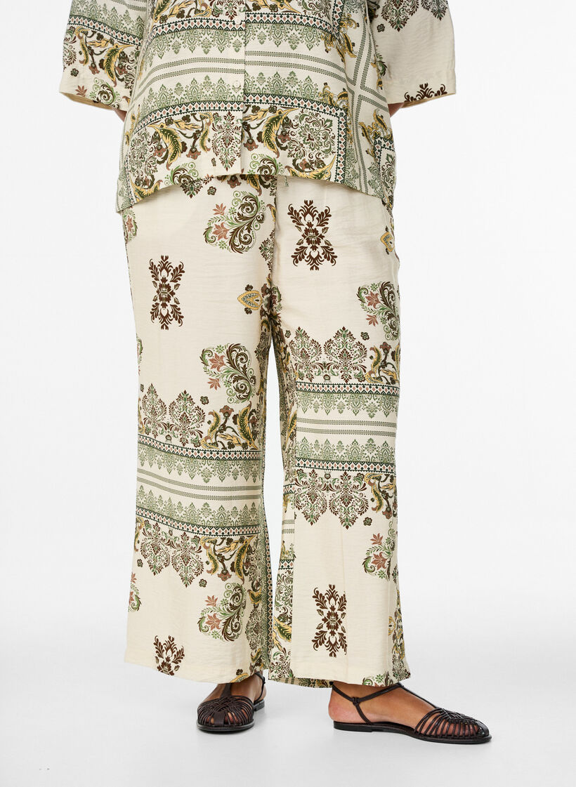 Patterned wide-leg trousers, Green, Model image number 3