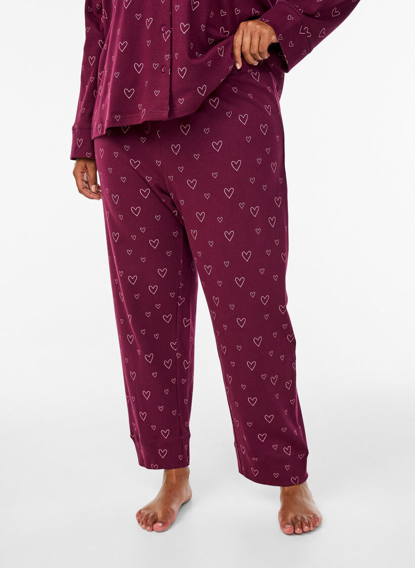 Cotton pyjama trousers with high waist, Red, Model image number 2