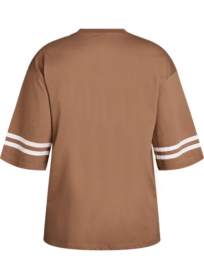 Oversized college T-shirt with 3/4 sleeves, Brown, Packshot image number 1