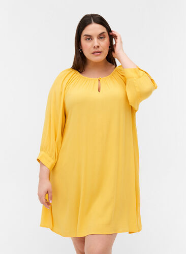 Viscose tunic with 3/4 sleeves, Mimosa, Model image number 0