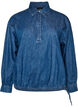 Denim blouse with balloon fit, Blue, Packshot image number 0