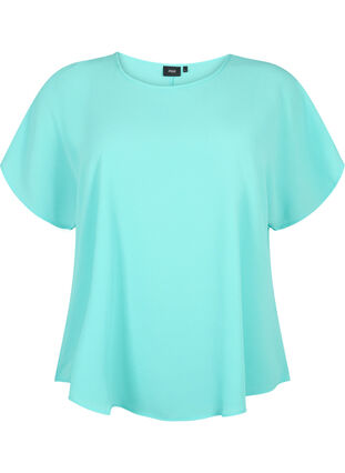 Blouse with short sleeves and a round neckline, Turquoise, Packshot image number 0