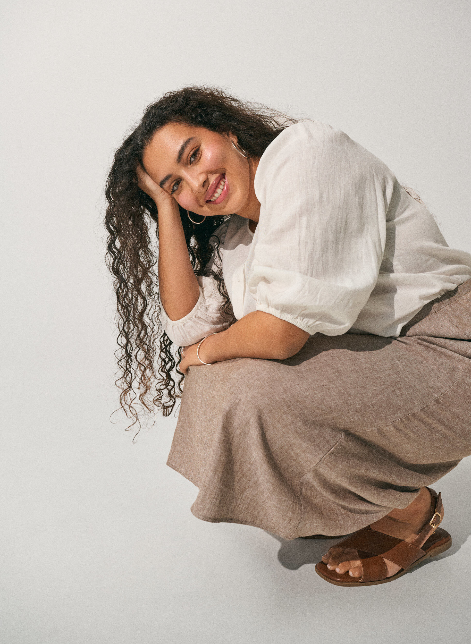 Zizzifashion Shirt blouse in linen and viscose with 3/4-sleeves, White, Image image number 0