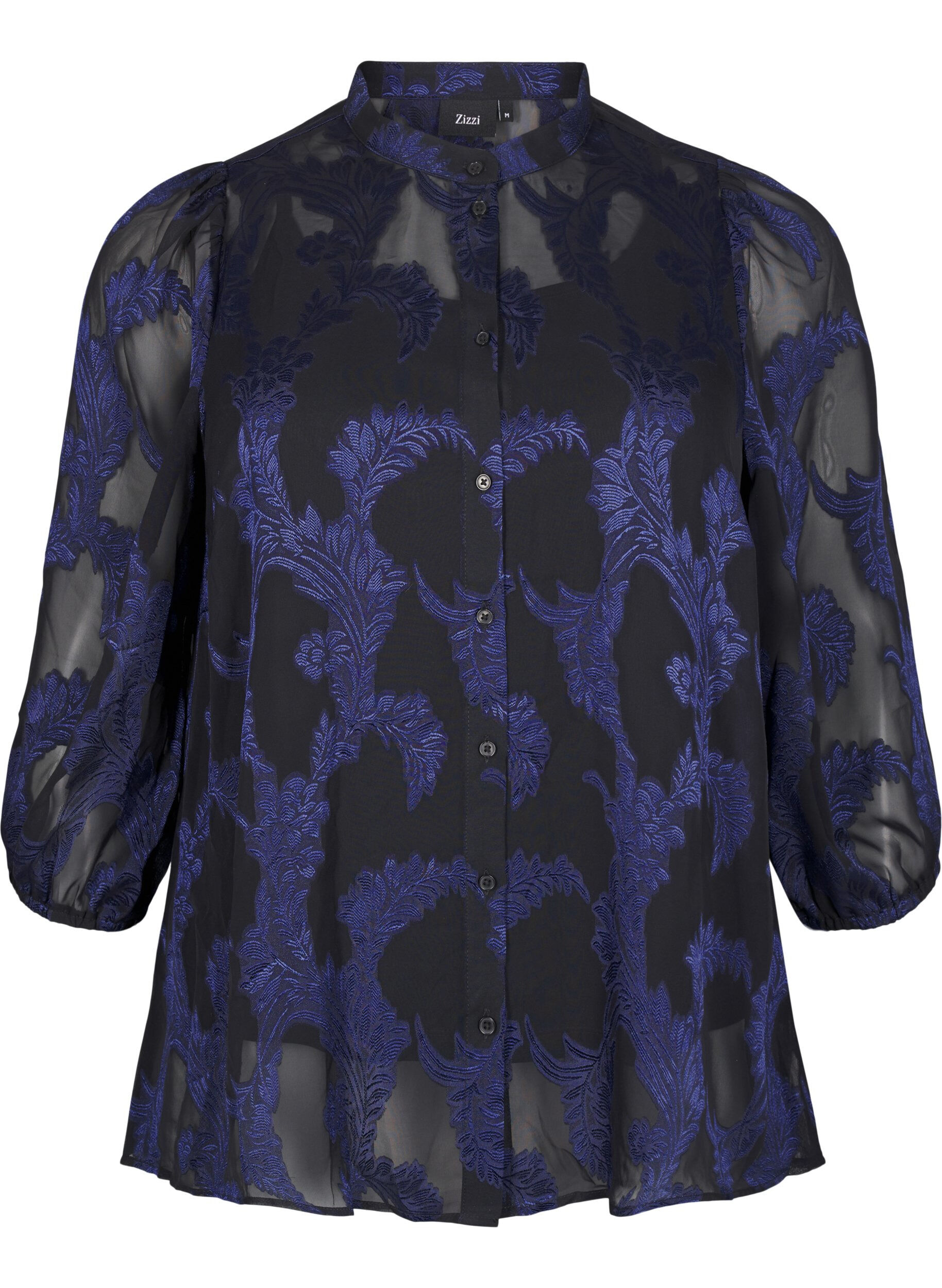 Zizzifashion Chiffon blouse with jacquard pattern, Evening Blue, Packshot image number 0