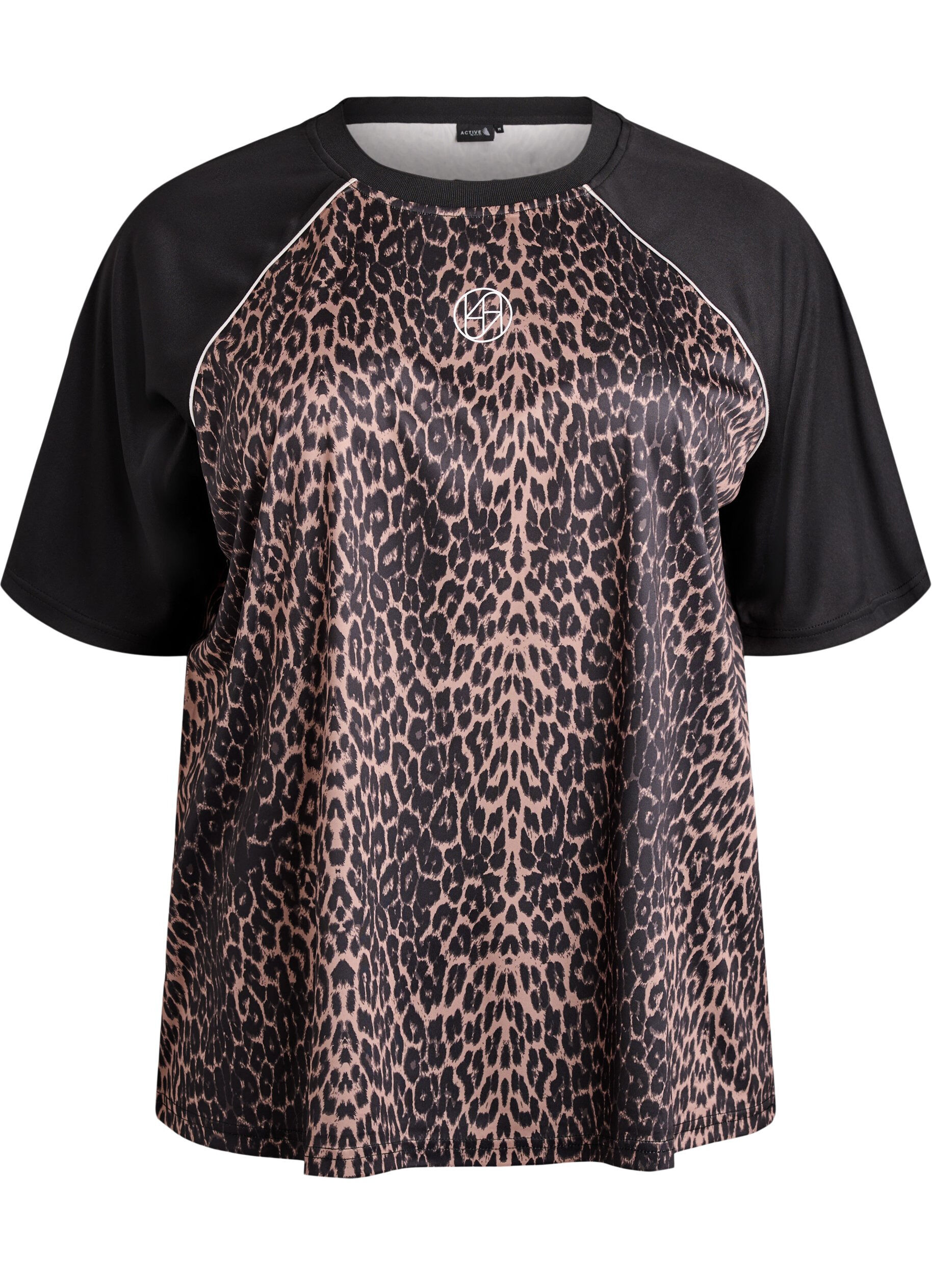 Zizzifashion Workout t-shirt with leopard print and raglan sleeves, Brown, Packshot image number 0