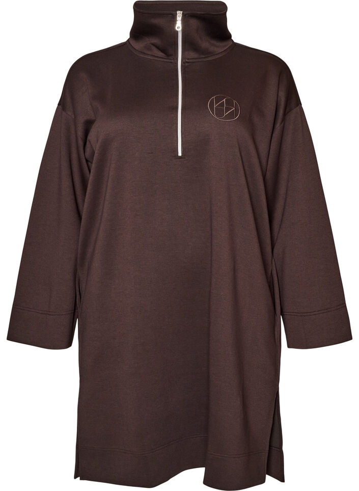 Sporty sweatshirt dress with a high collar and zip, Brown, Packshot image number 0