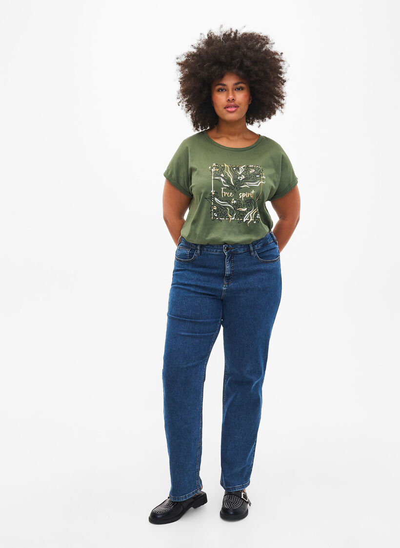 Organic cotton T-shirt with gold print, Thyme W. Free, Model image number 2