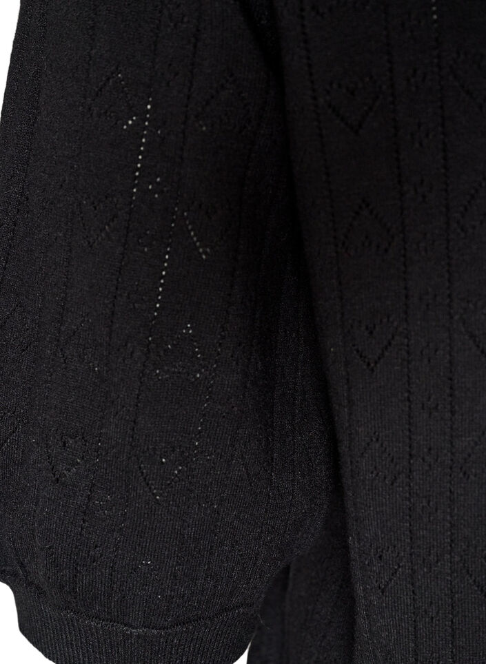 Short-sleeved knit blouse with a pointelle pattern, Black, Packshot image number 3