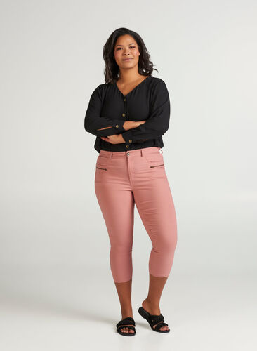 Close-fitting 3/4 trousers with zips, Old Rose, Model image number 1