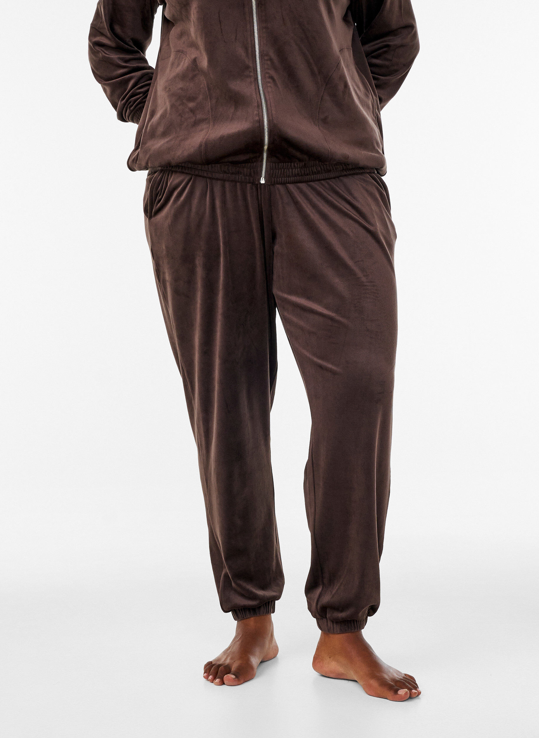 ZizzifashionLoose velour trousers, Brown, Model image number 2