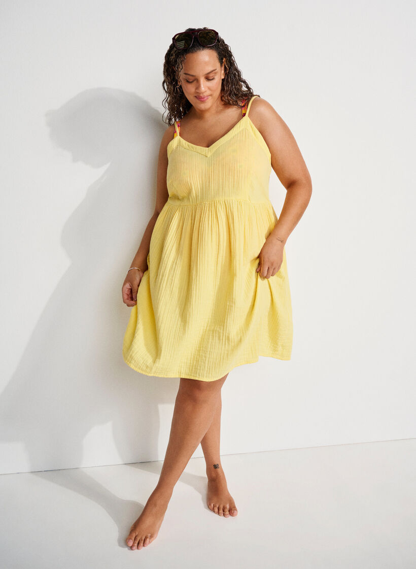 Cotton beach dress with narrow straps, Yellow, Image image number 0
