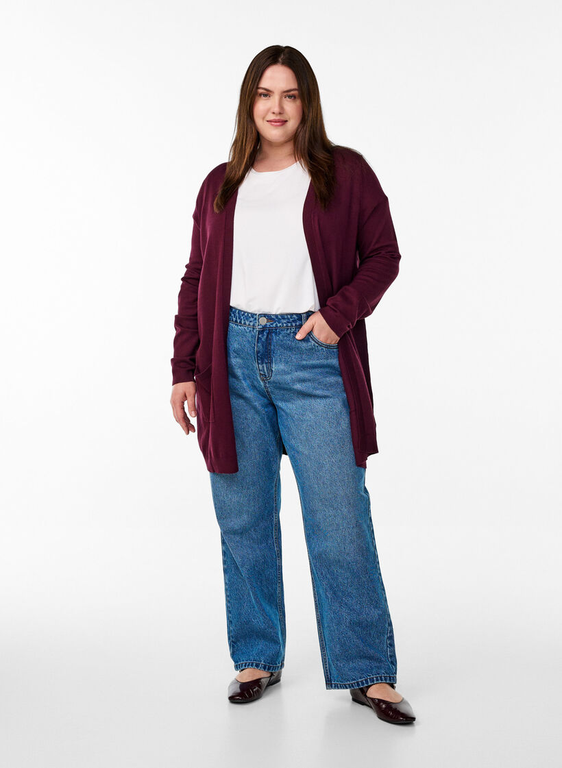 Long knitted cardigan in a viscose blend, Red, Model image number 1