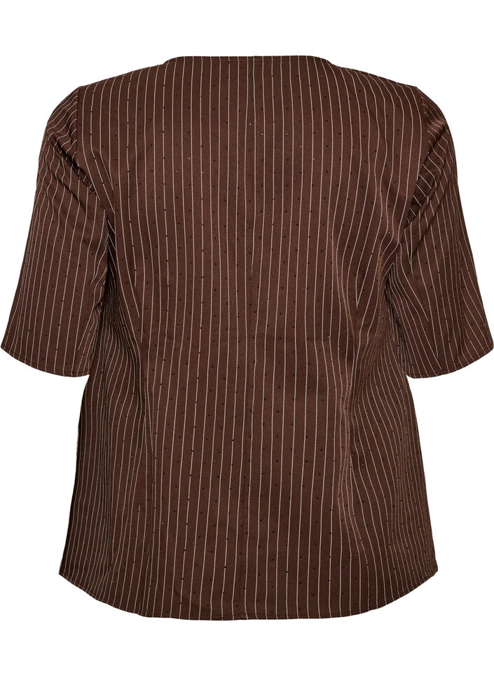 Pinstripe blouse with rhinestones and buttons, Brown, Packshot image number 1