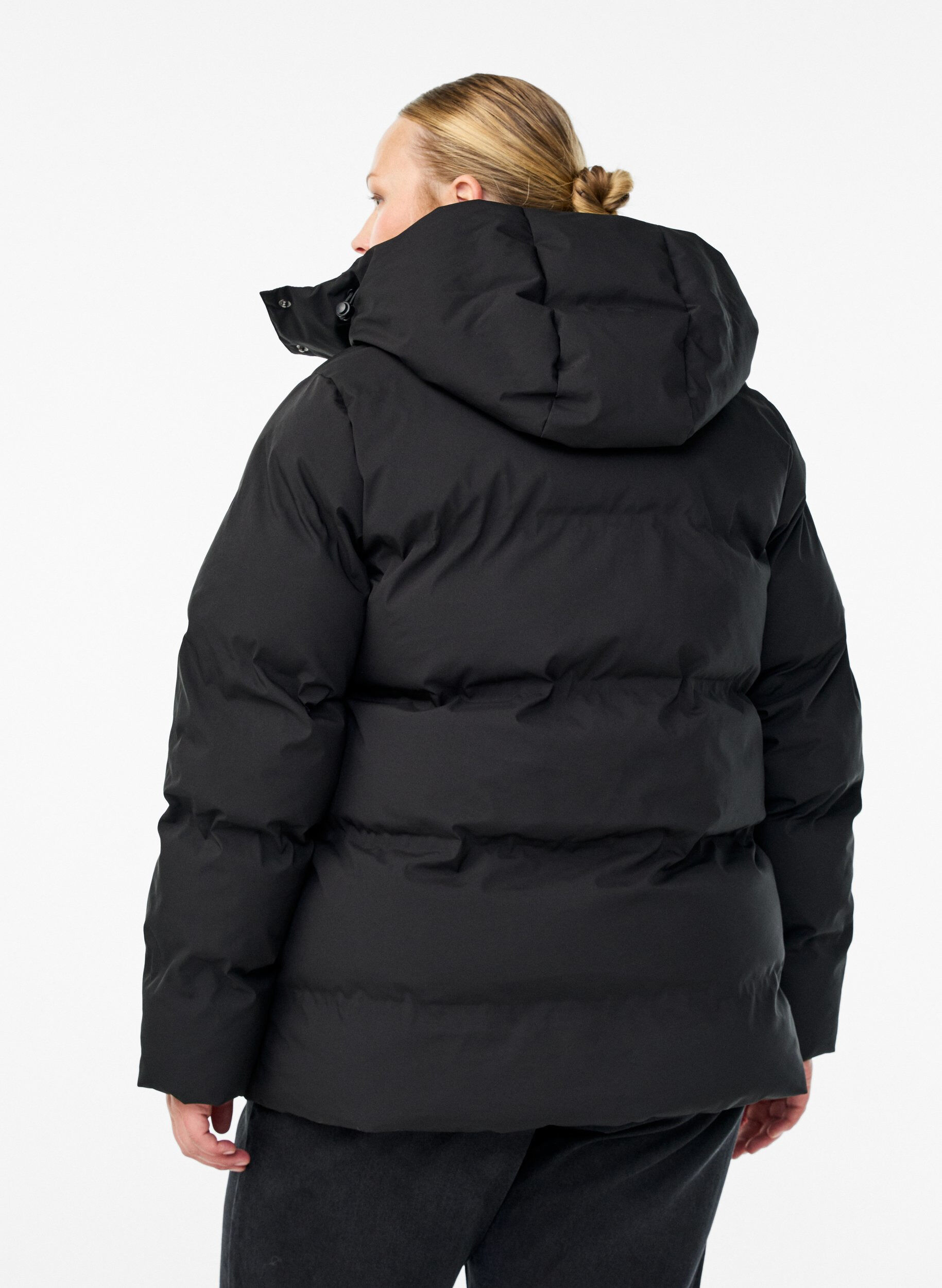 Zizzifashion Short puffer jacket with detachable hood, Black, Model image number 2