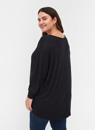 Promotional item - Long-sleeved viscose blouse with v-neck, Black, Model image number 1