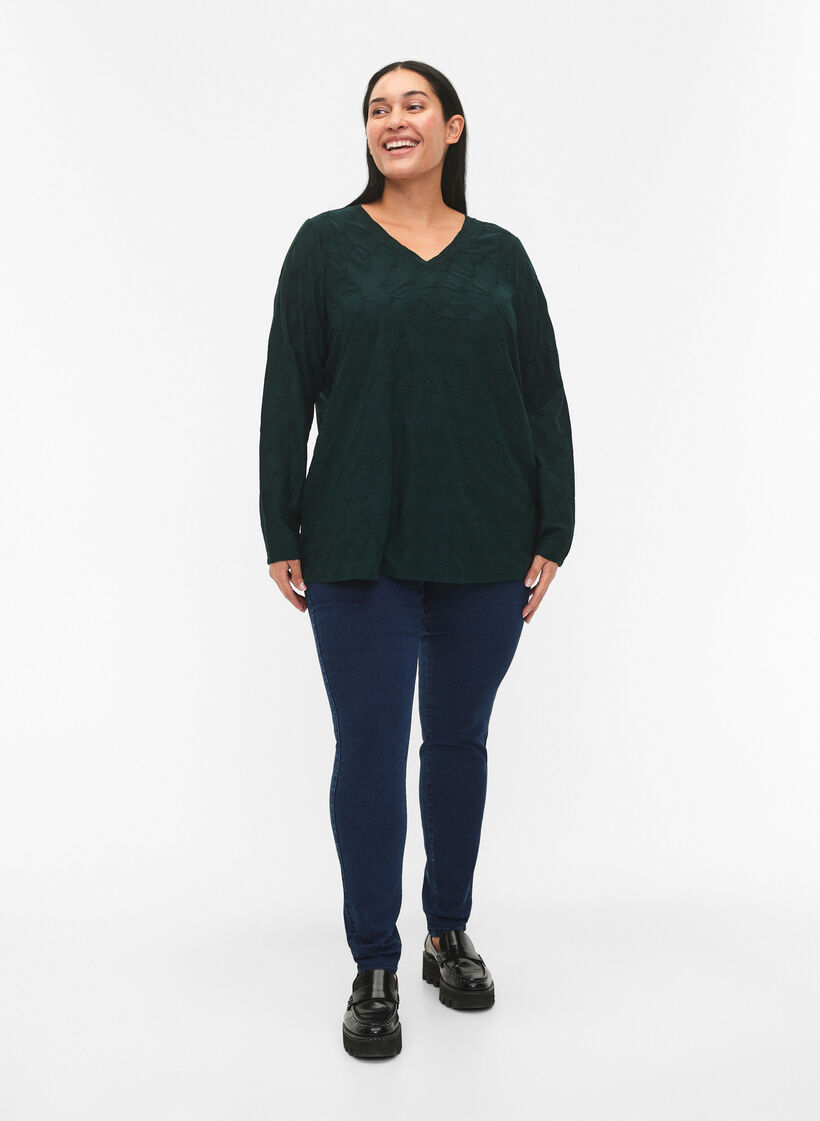 FLASH - Long sleeve blouse with structure, Scarab, Model image number 2