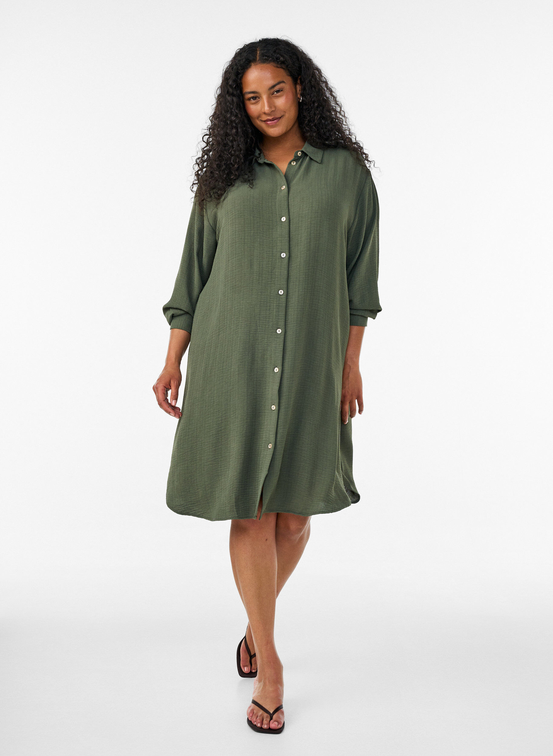 ZizzifashionLong shirt with a light texture, Green, Model image number 0