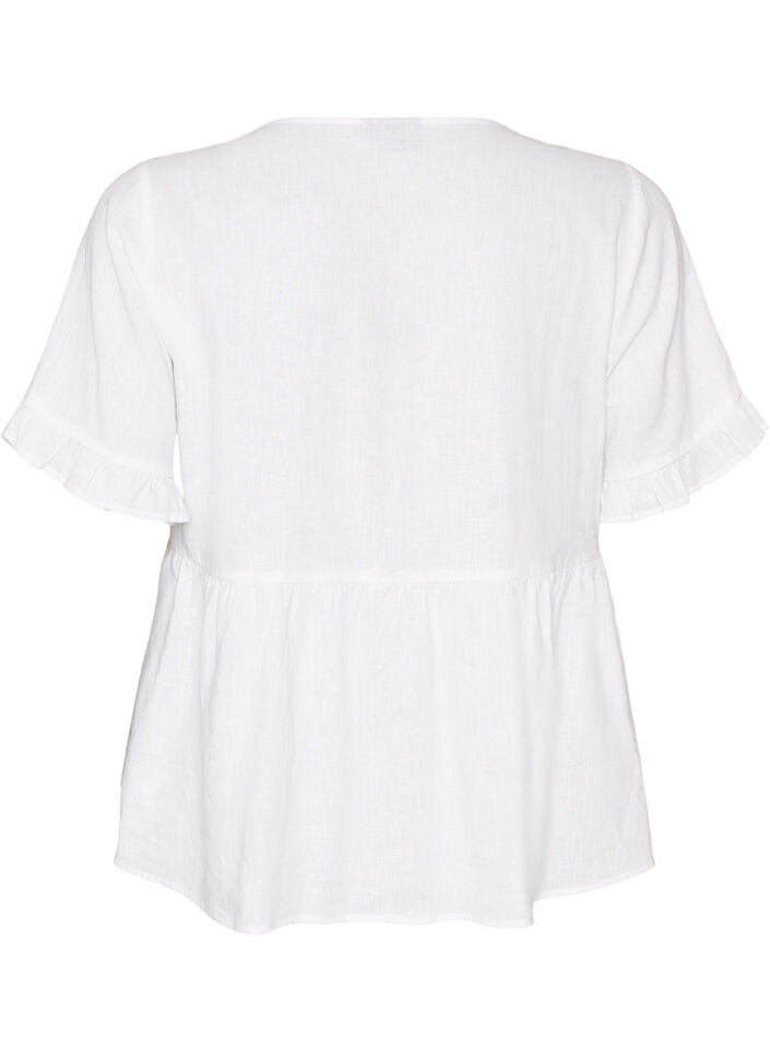 Blouse in linen and viscose with a V-neck and button fastening, White, Packshot image number 1