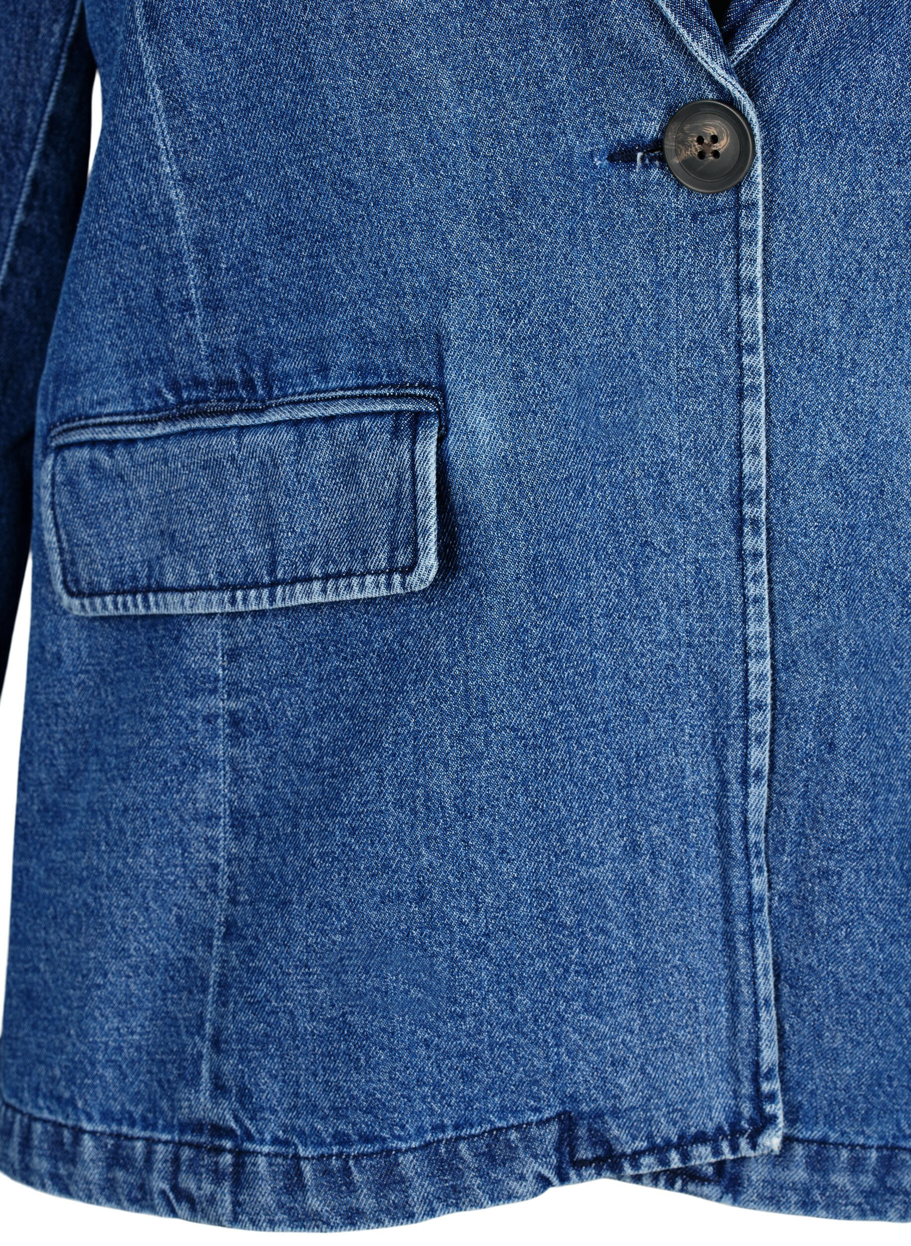 Zizzifashion Denim blazer with pockets, Blue Denim, Packshot image number 2