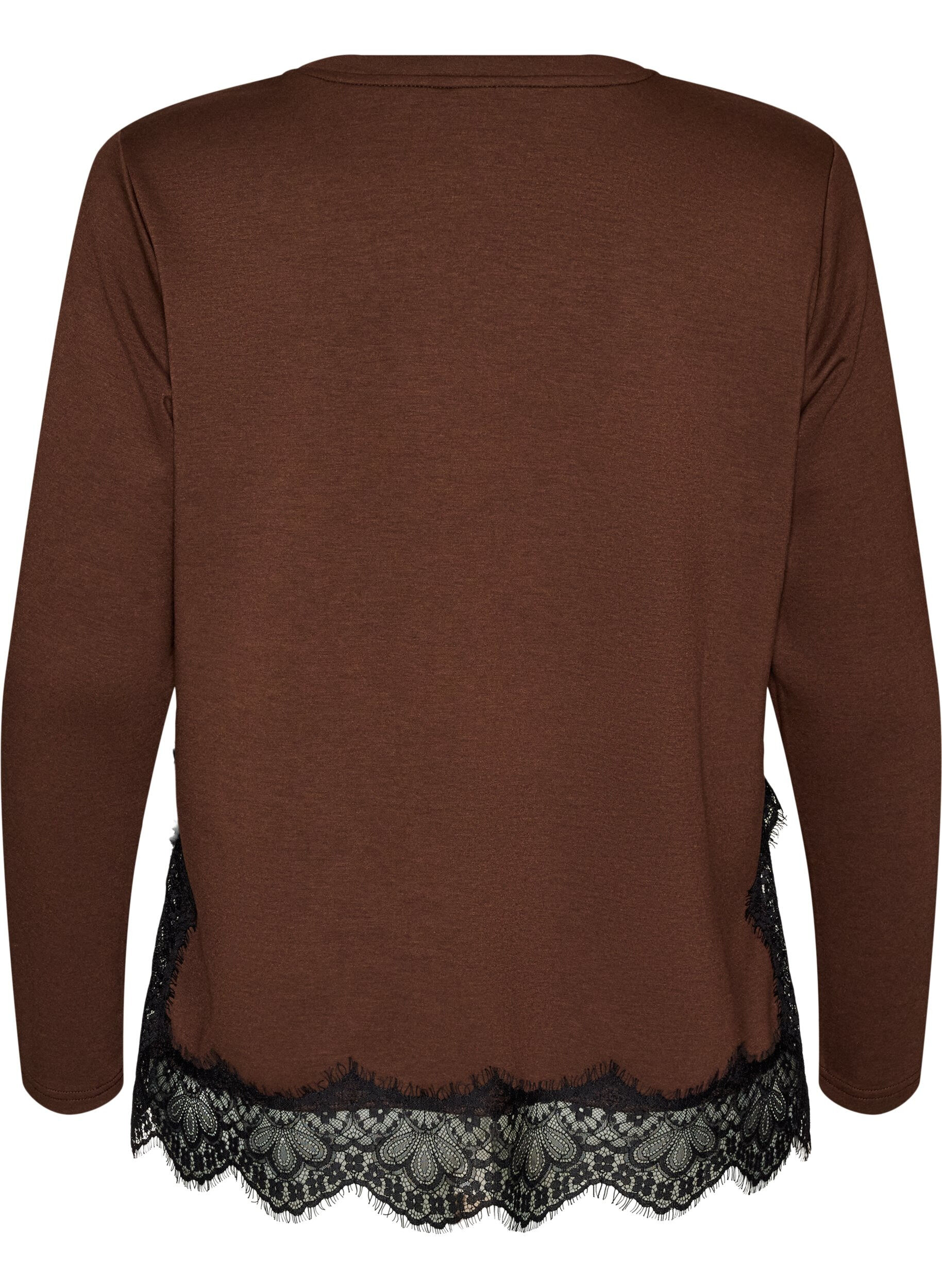 ZizzifashionJersey blouse with lace trim, Brown, Packshot image number 1