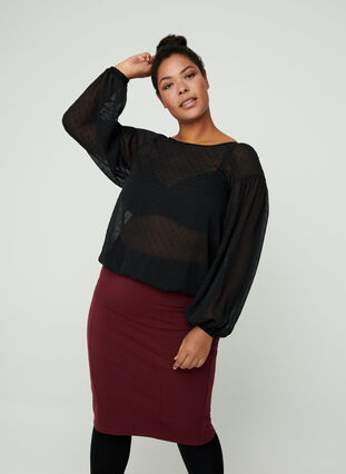 Long-sleeved mesh blouse with smocking, Black, Model image number 0