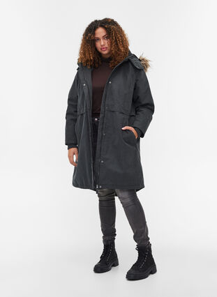 Waterproof winter jacket with removable hood, Grey as sample, Model image number 2