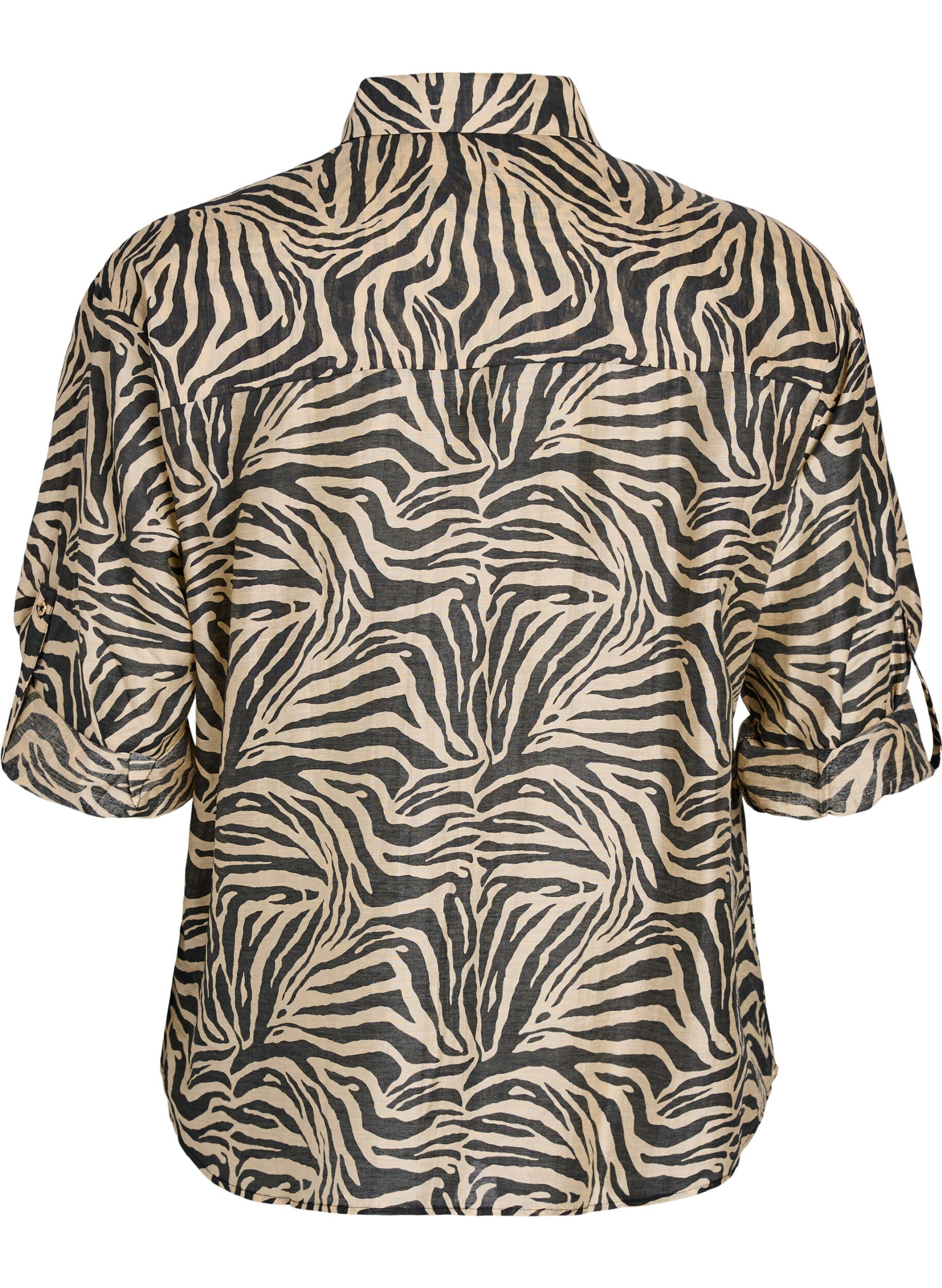 Zizzifashion Loose shirt with animal print and chest pockets, Black, Packshot image number 1