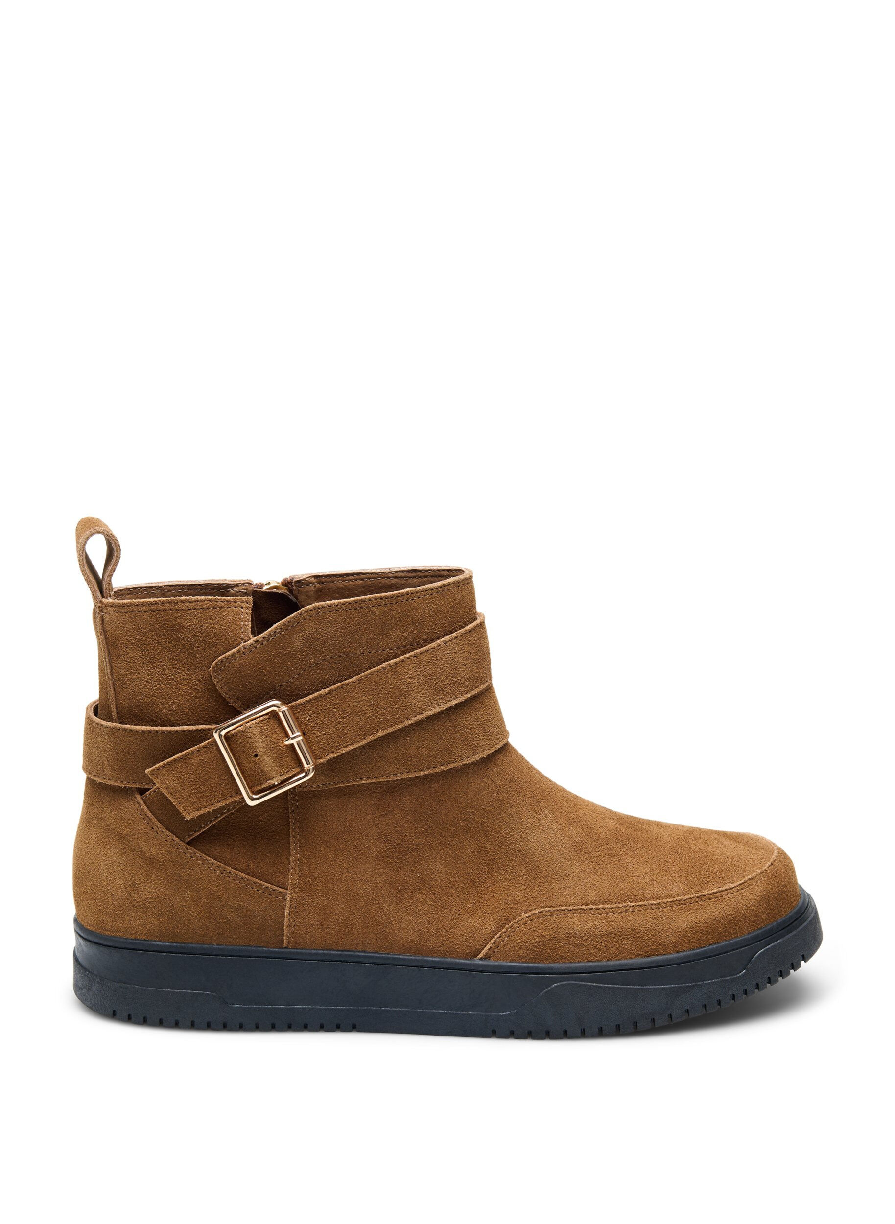 Zizzifashion Short wide fit boot in suede, Tobacco Brown, Packshot image number 0