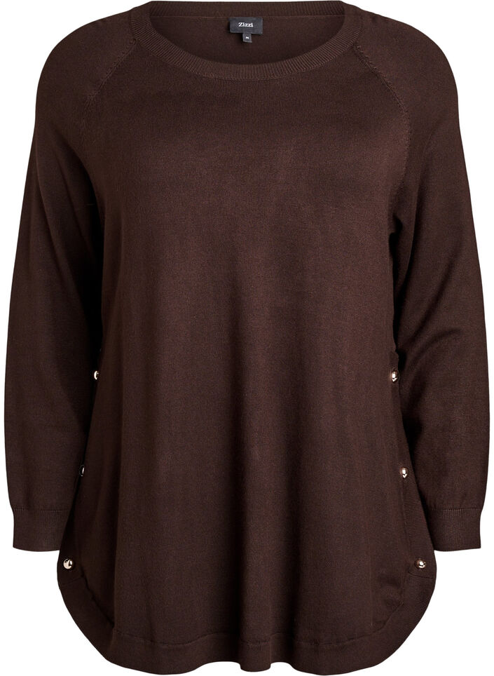 Knitted blouse with side buttons, Brown, Packshot image number 0