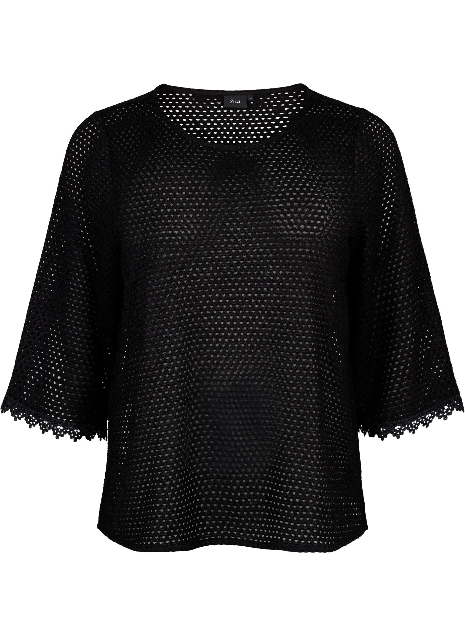 Zizzifashion Knit top with 3/4 sleeves, Black, Packshot image number 0