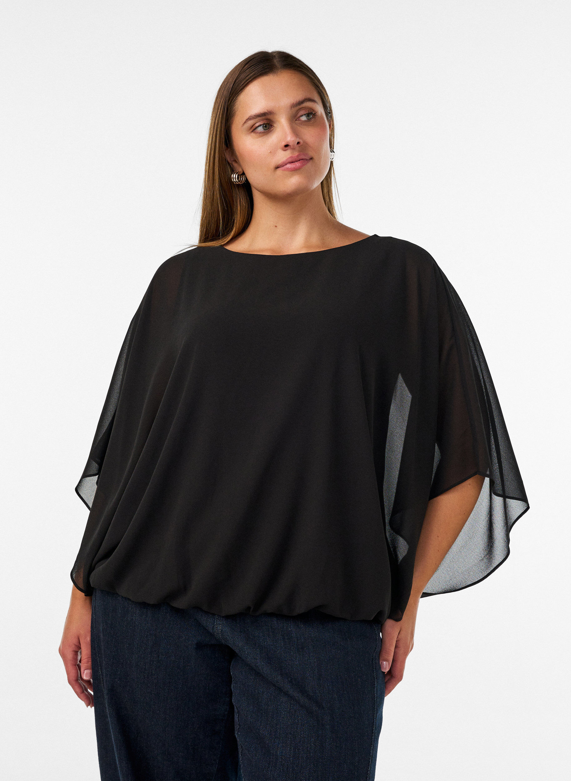 ZizzifashionChiffon blouse with balloon effect, Black, Model image number 0